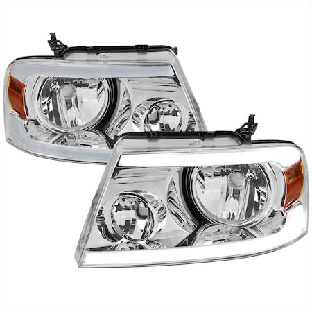 Spec-D Tuning HEADLIGHTS WITH LED BAR CLEAR LENS CHROME HOUSING AND AMBER REFLECTOR, 2PK 2LH-F15004-G3-GO